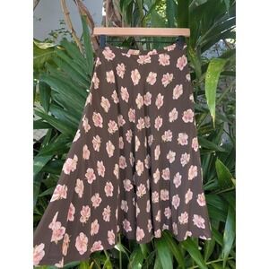 Y2K Jones new york 100% silk midi skirt 4 brown pink flower feminine boho cottag